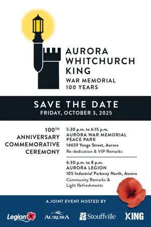 Save the date poster, showing save the date message for Oct 3 2025, 6:30 pm at Aurora Legion