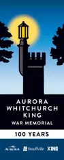 Poster, with tower graphic, showing 100 years and Aurora, Stouffville and King logos